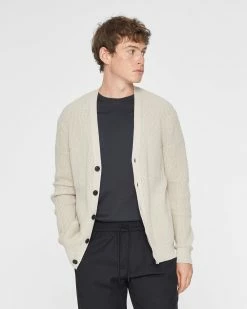 Discount 🔔 Club Monaco Men Rib Grid Cardigan Taupe 🔥