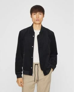 Discount π€© Club Monaco Men Corduroy Bomber Jacket Black β€οΈ