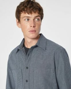 Hot Sale 🔔 Club Monaco Men Long Sleeve Textured Puppytooth Standard 👕 Shirt Blue Multi 👍 -Club Monaco Online Shop cm 1462582 alternate2