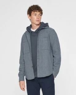 Hot Sale 🔔 Club Monaco Men Long Sleeve Textured Puppytooth Standard 👕 Shirt Blue Multi 👍