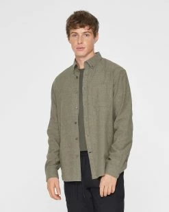 Top 10 🛒 Club Monaco Men Long Sleeve Chambray Flannel 👕 Shirt Olive 😍