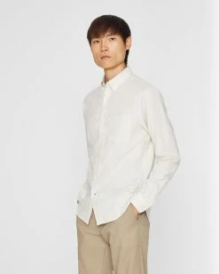 Discount 😀 Club Monaco Men Long Sleeve Herringbone Flannel 👚 Shirt Pelican Multi ❤️