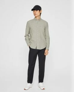 Cheapest 😍 Club Monaco Men Long Sleeve Houndstooth Flannel 👚 Shirt Olive Multi 🎁 -Club Monaco Online Shop cm 1462590 alternate3