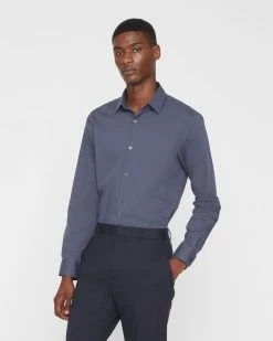 Hot Sale 👍 Club Monaco Men Stretch Poplin 👗 Dress 👚 Shirt Blue 🛒