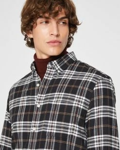 Outlet 😀 Club Monaco Men Long Sleeve Plaid Flannel 👕 Shirt Black Multi 🛒 -Club Monaco Online Shop cm 1465559 alternate2