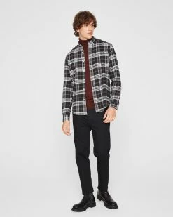 Outlet 😀 Club Monaco Men Long Sleeve Plaid Flannel 👕 Shirt Black Multi 🛒 -Club Monaco Online Shop cm 1465559 alternate3