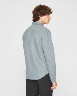 Discount 👏 Club Monaco Men Solid Doubleface Long Sleeve 👕 Shirt Charcoal 👏 -Club Monaco Online Shop cm 1465562 alternate1