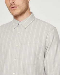 Best Sale 🔔 Club Monaco Men Long Sleeve Stripe Flannel 👕 Shirt Grey Stripe ✨ -Club Monaco Online Shop cm 1465572 alternate2