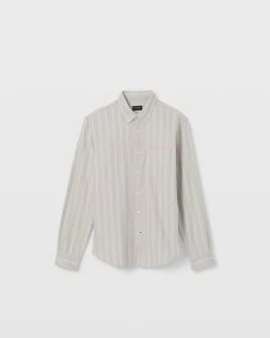 Best Sale 🔔 Club Monaco Men Long Sleeve Stripe Flannel 👕 Shirt Grey Stripe ✨ -Club Monaco Online Shop cm 1465572 alternate4