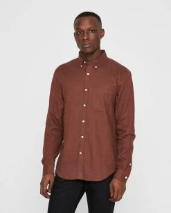 Brand new 👍 Club Monaco Men Long Sleeve Texture Flannel 👚 Shirt Bitter Chocolate 🧨