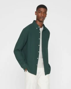 Promo ๐ Club Monaco Men Long Sleeve Waffle Solid ๐ Shirt Pine Green โ