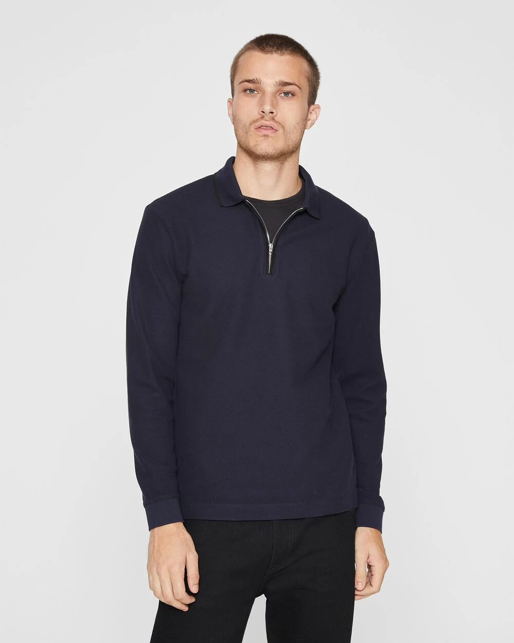 Brand new ๐ Club Monaco Men Long Sleeve Tipped Polo Outer Space Navy ๐ 3 Brand new ๐ Club Monaco Men Long Sleeve Tipped Polo Outer Space Navy ๐