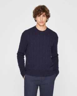 Promo 🔔 Club Monaco Men Cashmere Cable Crewneck Sweater Navy 🔥