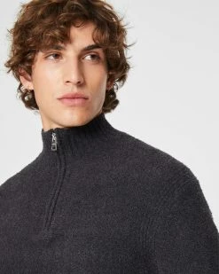 Outlet 😀 Club Monaco Men Bouclé Quarter Zip Sweater Charcoal 👏 -Club Monaco Online Shop cm 1465624 alternate2