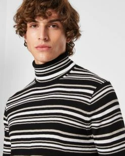 Deals ⌛ Club Monaco Men Stripe Merino Wool Turtleneck Black Multi 👍 -Club Monaco Online Shop cm 1465632 alternate2