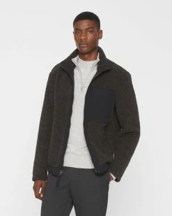 Budget 🤩 Club Monaco Men Sherpa Jacket Dark Grey 👍