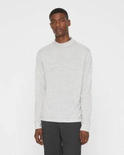 Buy ⭐ Club Monaco Men Long Sleeve Wool Mock Neck 👚 Shirt Light Heather Grey ✨