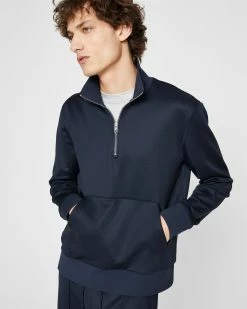 Cheap 😀 Club Monaco Men Tech Terry Mock Quarter-Zip 👕 Shirt Navy Blue ❤️ -Club Monaco Online Shop cm 1465943 alternate2