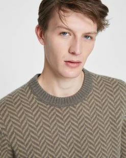 Hot Sale 🎁 Club Monaco Men Cozy Herringbone Crewneck Sweater Dark Brown 😉 -Club Monaco Online Shop cm 1465954 alternate2