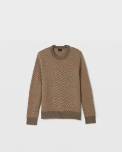 Hot Sale 🎁 Club Monaco Men Cozy Herringbone Crewneck Sweater Dark Brown 😉 -Club Monaco Online Shop cm 1465954 alternate4