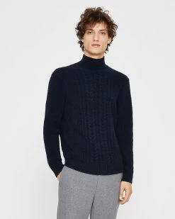 Deals 😍 Club Monaco Men Bouclé Cable Sweater Navy Solid 🧨