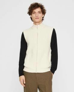 Cheapest ๐ฏ Club Monaco Men Ribbed Full Zip Vest Beige ๐งจ
