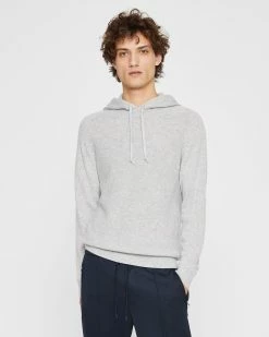 Hot Sale 🎁 Club Monaco Men Textured Cashmere Hoodie Light Heather Grey ✨