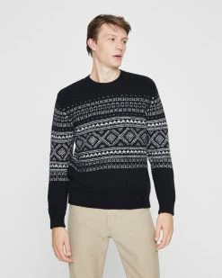 Best reviews of ⭐ Club Monaco Men Fair Isle Crew Sweater Black And White ❤️