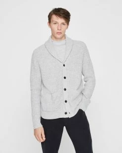 Discount 🥰 Club Monaco Men Wool-Cashmere Shawl Cardigan Light Heather Grey ✔️